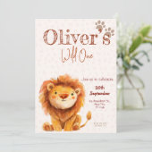 Wild one lion birthday Invitation Kaart (Staand voorkant)