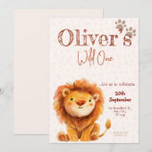 Wild one lion birthday Invitation Kaart (Voorkant / Achterkant)