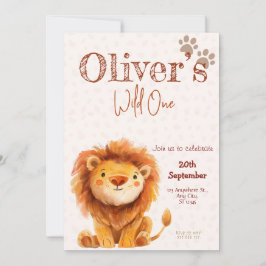 Wild one lion birthday Invitation Kaart