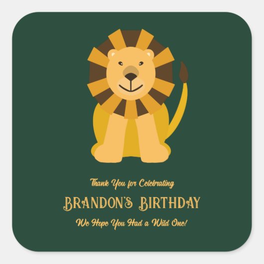 Wild One Lion Birthday Party Oerwoud Safari Favor Vierkante Sticker (Voorkant)