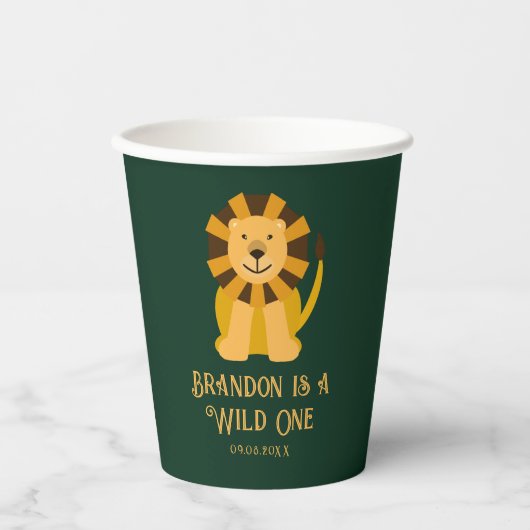 Wild One Lion Birthday Party Oerwoud Safari Papieren Bekers (Voorkant)