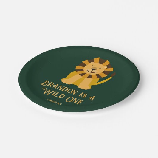 Wild One Lion Birthday Party Oerwoud Safari Papieren Bordje (Gekanteld)