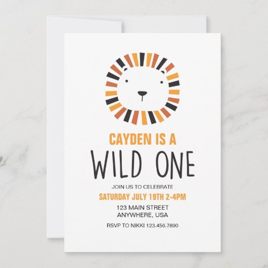 Wild One Lion boho First Birthday Invitation Kaart (Voorkant)