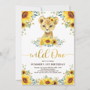 Wild One Lion Cub Sunflower Greenery 1e verjaardag Kaart