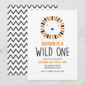Wild One Lion First Birthday Invitation Kaart (Voorkant / Achterkant)