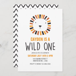 Wild One Lion First Birthday Invitation Kaart