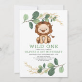 Wild One Lion Greenery Gold 1e verjaardag Kaart (Voorkant)