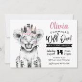 Wild One Lion | Meisje 1e Verjaardag uitnodiging (Voorkant)