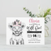 Wild One Lion | Meisje 1e Verjaardag uitnodiging (Staand voorkant)