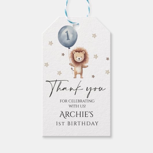 Wild One Lion Met Ballon Eerste Verjaardag Cadeaulabel (Voorkant)