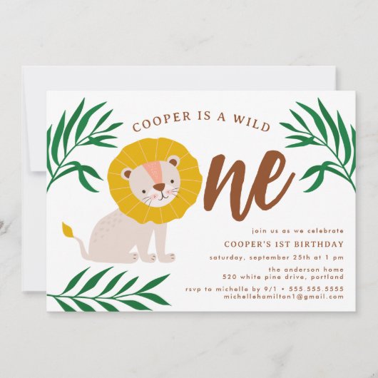 Wild One Lion Oerwoud Safari 1ste verjaardag Kaart (Voorkant)