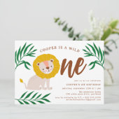 Wild One Lion Oerwoud Safari 1ste verjaardag Kaart (Staand voorkant)