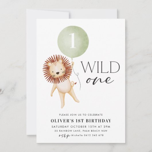 Wild One Lion Sage-ballonvaarders 1e verjaardag Kaart (Voorkant)