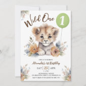 Wild One Lion Sage Groene Ballon 1e Verjaardag Jon Kaart (Voorkant)