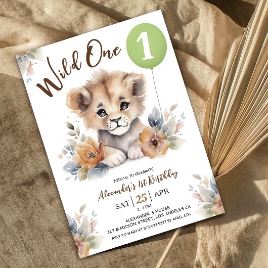 Wild One Lion Sage Groene Ballon 1e Verjaardag Jon Kaart