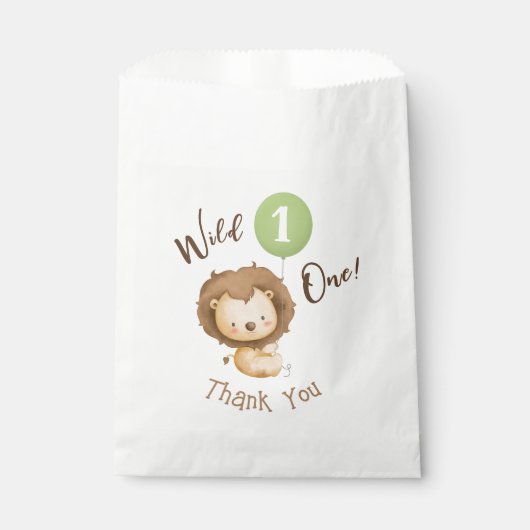 Wild One Lion Sage Groene Ballon Jongen 1e Verjaar Bedankzakje (Voorkant)