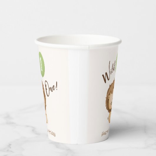 Wild One Lion Sage Groene Ballon Jongen 1e Verjaar Papieren Bekers (Rechts)