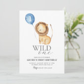 Wild One Lion Waterverf Balloon Boys 1st Birthday Kaart (Staand voorkant)