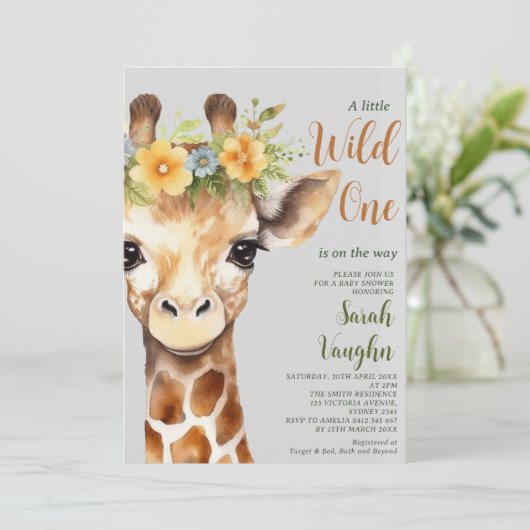 Wild One Little Giraffe Baby shower Kaart (Staand voorkant)