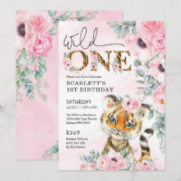 Wild One Little Tiger 1st Birthday Pink Floral