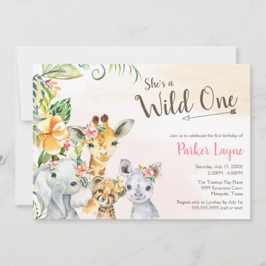 Wild One Lovely Safari Friends First Dag Kaart (Voorkant)