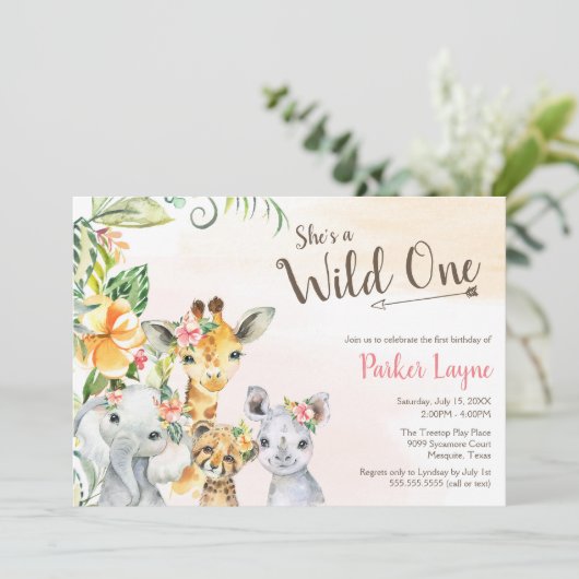 Wild One Lovely Safari Friends First Dag Kaart (Staand voorkant)