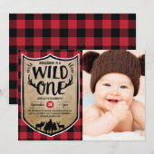 Wild One Lumberjack 1st Birthday Party Foto Kaart (Voorkant / Achterkant)