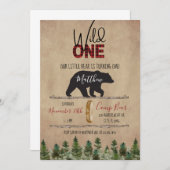 Wild One Lumberjack Birthday Printable Invitation Kaart (Voorkant / Achterkant)