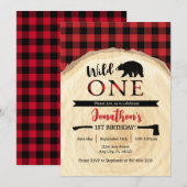 Wild One Lumberjack eerste verjaardag uitnodiging (Voorkant / Achterkant)
