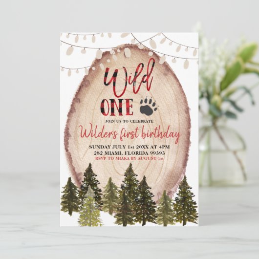 Wild One Lumberjack First Birthday Invitation Kaart (Staand voorkant)