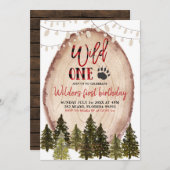 Wild One Lumberjack First Birthday Invitation Kaart (Voorkant / Achterkant)