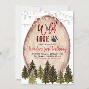 Wild One Lumberjack First Birthday Invitation Kaart