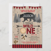Wild One Lumberjack First Birthday Invitations Kaart (Voorkant)