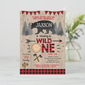 Wild One Lumberjack First Birthday Invitations Kaart (Staand voorkant)