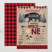 Wild One Lumberjack First Birthday Invitations Kaart (Voorkant / Achterkant)