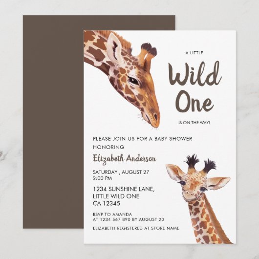 Wild One Mama en Baby Giraffe Baby shower Kaart (Voorkant / Achterkant)