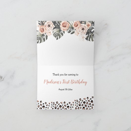 Wild One Meisje Leopard Print Dank u Gevouwen Kaar Bedankkaart (Binnen)