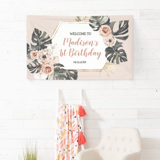 Wild One Meisje Leopard Print Verjaardag Grote Ban Spandoek (Insitu)