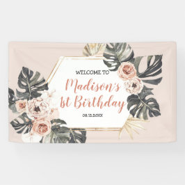 Wild One Meisje Leopard Print Verjaardag Grote Ban Spandoek