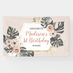 Wild One Meisje Leopard Print Verjaardag Grote Ban Spandoek