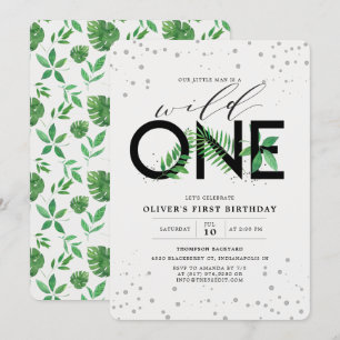 Wild One Modern Tropical Greenery 1st Birthday Kaart