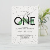 Wild One Modern Tropisch groen 1e verjaardag Kaart (Staand voorkant)