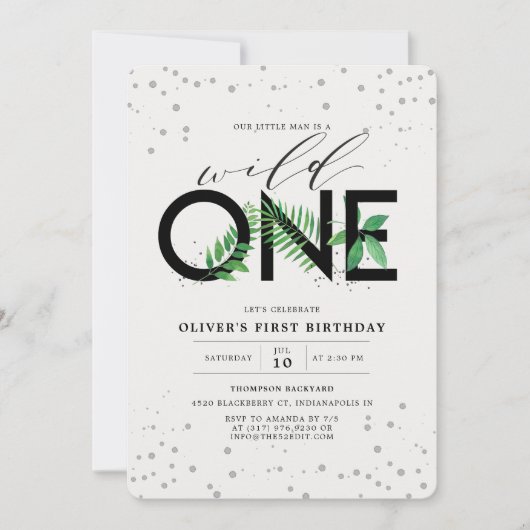 Wild One Modern Tropisch groen 1e verjaardag Kaart (Voorkant)