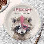 Wild One Mohawk Raccoon Baby shower Papieren Bordje<br><div class="desc">Wild one rock n roll geïnspireerd bos baby shower thema met baby wasbeer met roze mohawk en hart over één oog.</div>