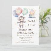 Wild One Monkey en Ballonnen 1e. verjaardagsfeestj Kaart (Staand voorkant)