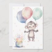 Wild One Monkey en Ballonnen 1e. verjaardagsfeestj Kaart (Achterkant)