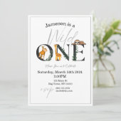 Wild One-Monkey, Giraffe, Sloth Oerwoud Uitnodigen Kaart (Staand voorkant)