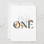 Wild One-Monkey, Giraffe, Sloth Oerwoud Uitnodigen Kaart (Achterkant)