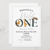 Wild One-Monkey, Giraffe, Sloth Oerwoud Uitnodigen Kaart (Voorkant / Achterkant)