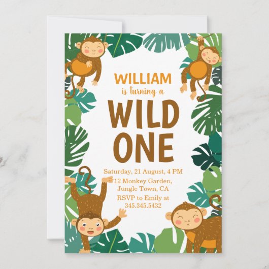 Wild One Monkey Safari Dier 1e Verjaardagsfeest Kaart (Voorkant)